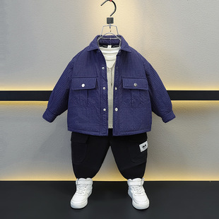 男童夹棉外套2025新款帅气时髦男孩二棉衬衫儿童秋冬韩版薄棉衣潮