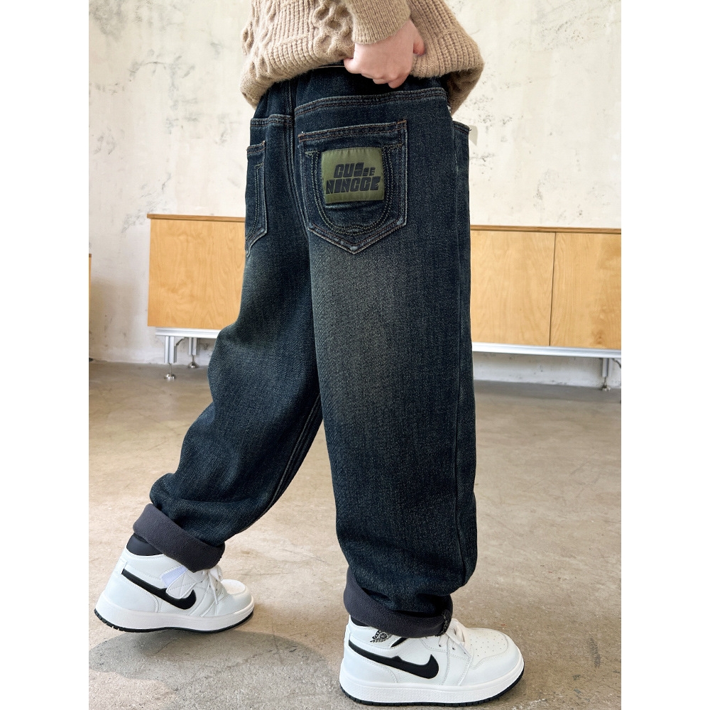 儿童装男童冬装加绒裤子秋冬款2025新款大童冬季长裤加厚牛仔裤潮