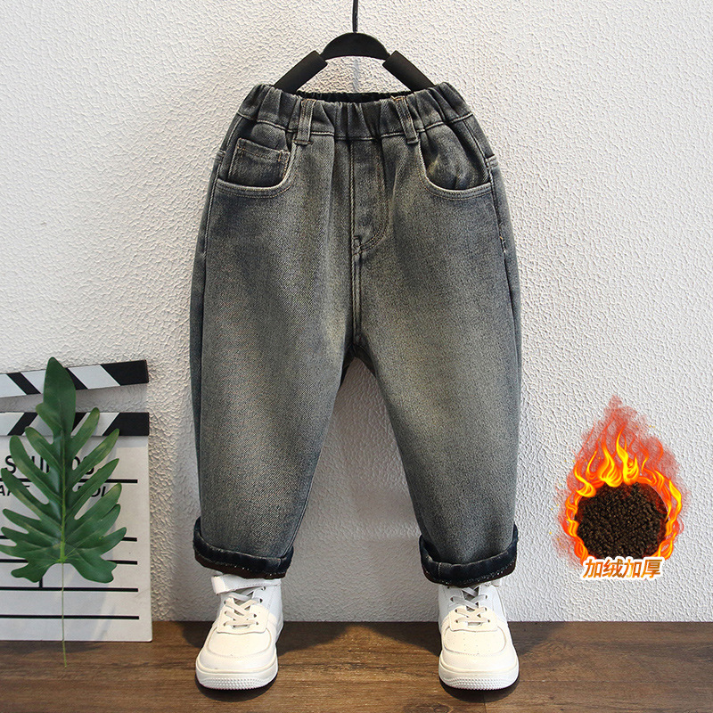 男童2025新款加绒牛仔裤秋冬款儿童装韩版保暖裤子冬季一体绒长裤