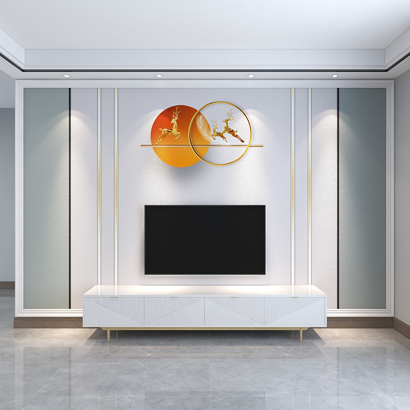 北欧电视机背景墙壁纸现代简约客厅墙纸线条轻奢麋鹿卧室墙布壁画
