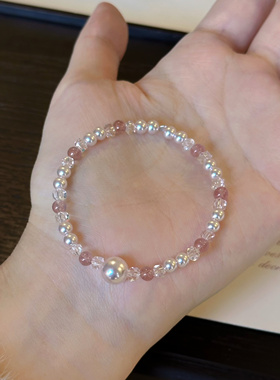 鲛人语/芭蕾梦境 原创温柔草莓晶珍珠手链轻奢高级感S925银手串