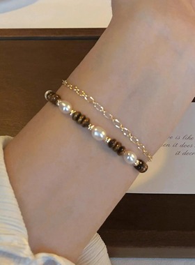 鲛人语/暖冬摩卡 原创天然珍珠虎眼石美拉德手链高级感新款手串