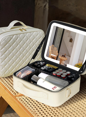 OBOX化妆包单肩斜挎包大容量led灯带镜护肤品收纳包旅游便携手提