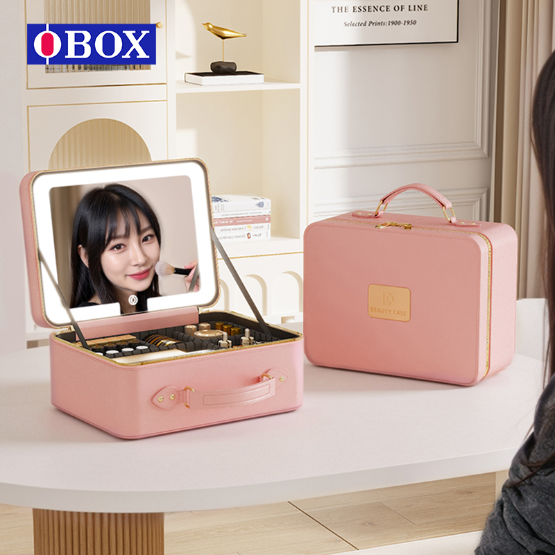 OBOX纯色化妆包高清带镜便携式