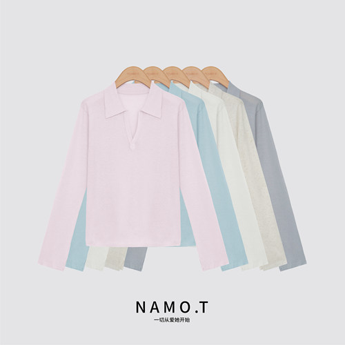 【汤曼妮粉丝专享】NAMO.T天丝亚麻POLO领长袖针织衫NH509C326