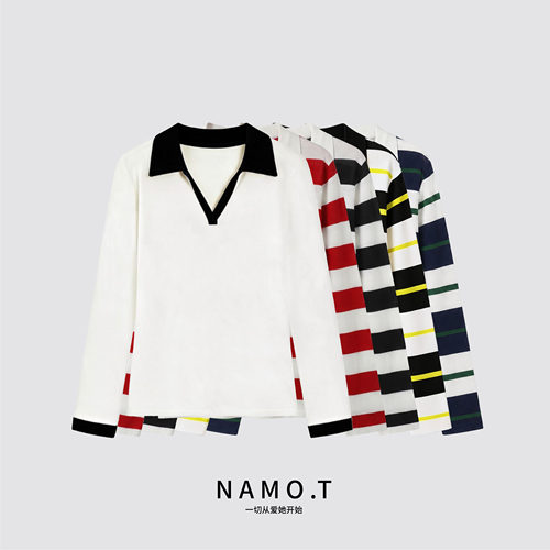 NAMO.T时尚天丝亚麻POLO领长袖针织衫NH509C326