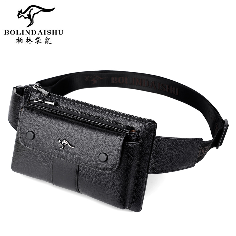 柏林袋鼠腰包男真皮牛皮多功能大容量手机包户外运动休闲斜挎包