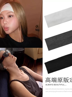 博主同款美式复古头巾白色束发带运动吸汗发箍女2026新款街舞头饰