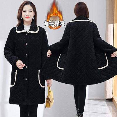 四川省省服女加绒加厚棉服灯芯绒大码时尚冬季中长款外套罩衣棉衣