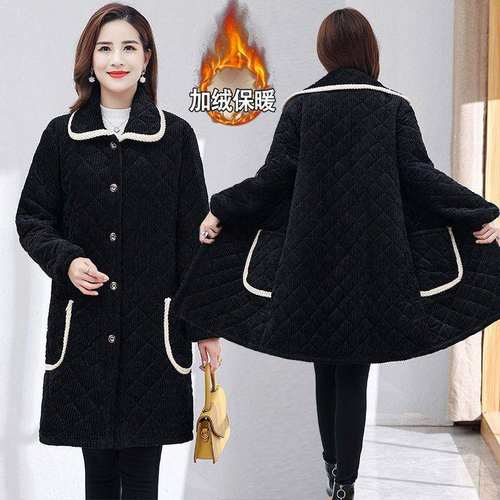 四川省省服女加绒加厚棉服灯芯绒大码时尚冬季中长款外套罩衣棉衣