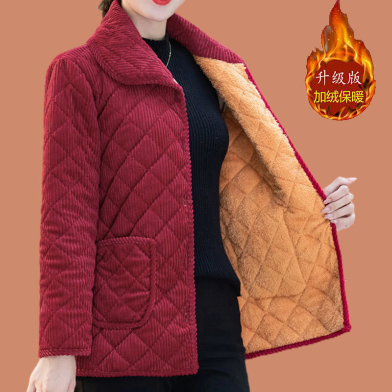 四川省服加绒加厚灯芯绒棉衣妈妈装冬季保暖外套中老年女洋气大码