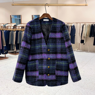 2024新款时尚白鸭绒填充羽绒服女款毛呢外套保暖长袖加厚明星同款