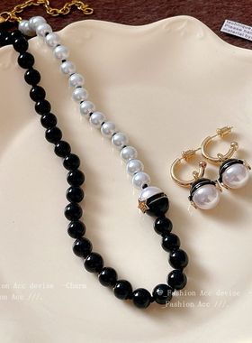 滴油星星拼接珍珠项链法式复古简约气质锁骨链百搭优雅项饰批发女