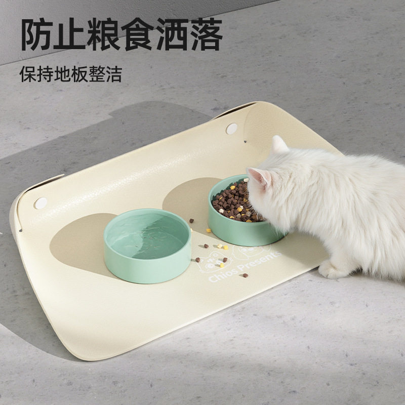 宠物餐垫皮革半包围猫咪碗垫加厚防滑防水防油渍猫狗吃饭专用垫子