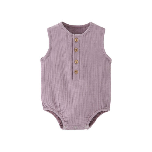 ins新款婴儿连体衣夏季纱布薄款无袖新生儿衣服爬服宝宝背心哈衣