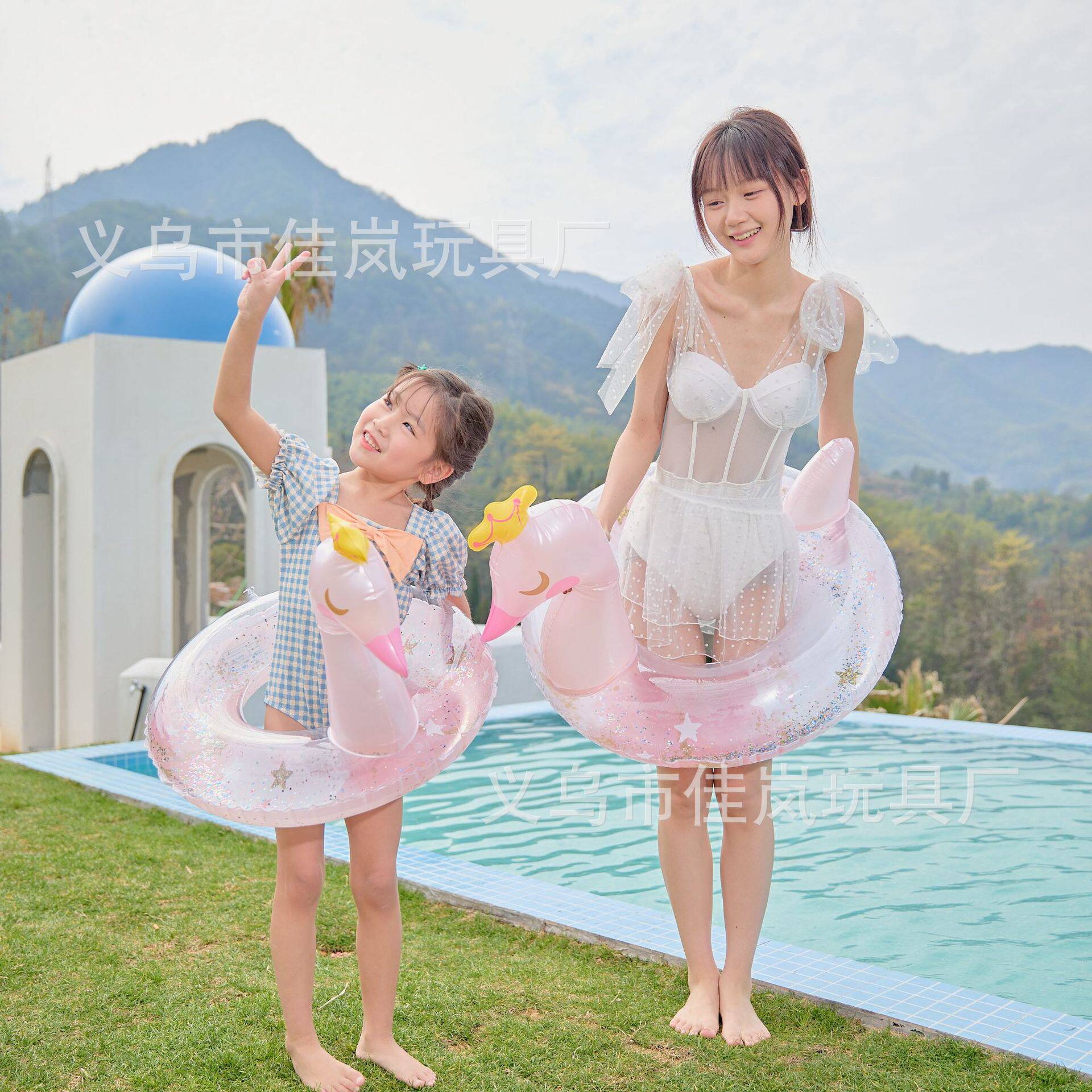 佳岚 网红ins皇冠天鹅儿童座圈加厚婴幼儿坐圈独角兽游泳圈充气腋