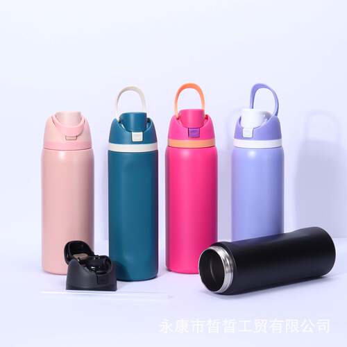新款304不锈钢保温杯 大容量手提车载高颜值水果杯包胶盖