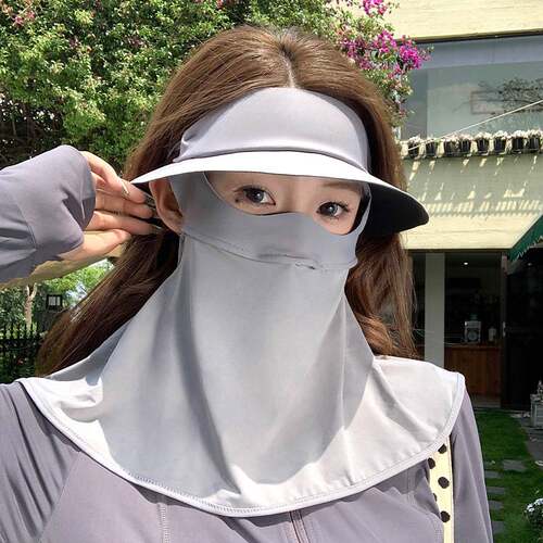 夏季黑胶帽檐全脸防晒防紫外线遮阳女面罩户外骑行一体护颈口罩