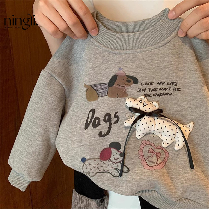 柠里女童加绒卫衣新款冬装小童女宝宝韩系穿搭1-8岁两件套一体绒