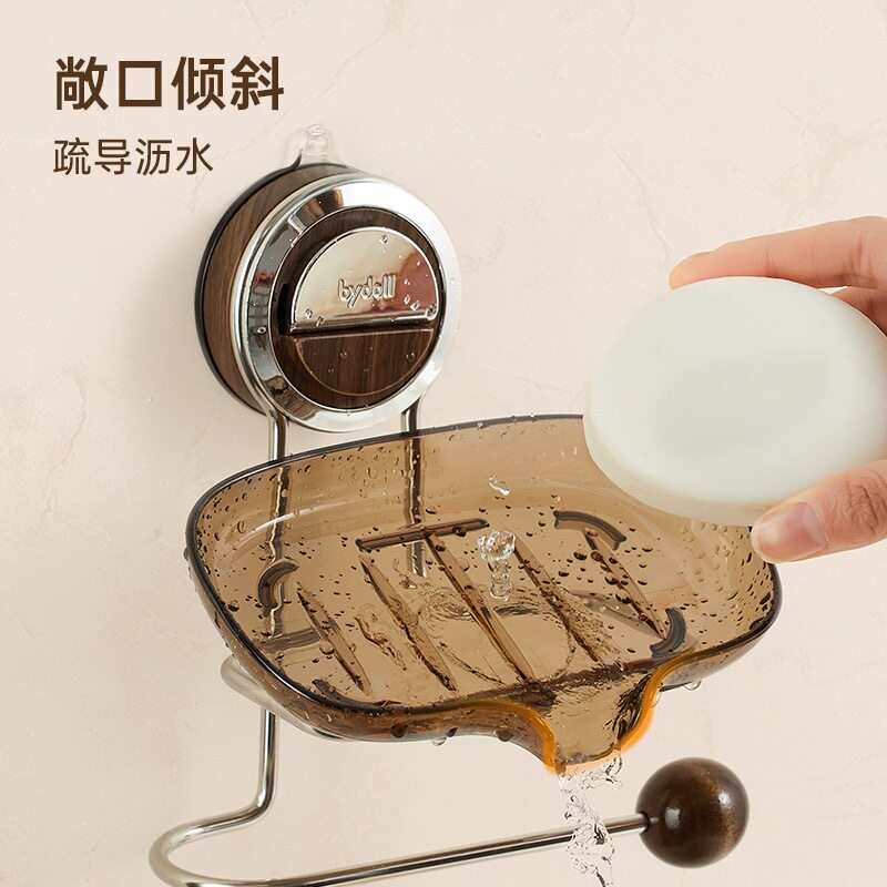 肥皂盒吸盘无痕家用卫生间墙上沥水置物架双层香皂收纳盒免打孔