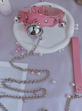 choker铃铛项圈女颈带黑色PU皮颈炼 炼 母锁骨炼男炼条狗炼 炼 子