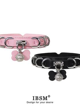 真皮项圈男女m骨头牌铃铛牵引颈带K9脖圈定制刻字禁欲小众仪式感