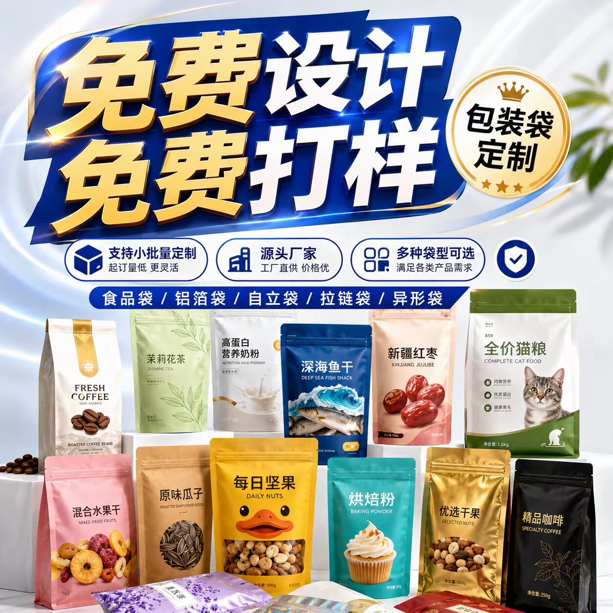 食品包装袋定制哑光镀铝自封自立袋印刷牛皮纸定做透明真空袋设计