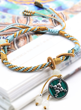 玉顺行敦煌溢银S925孔雀石手链手绳