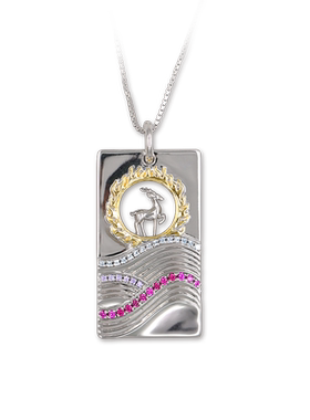 敦煌九色鹿银饰礼物男锆石银吊坠