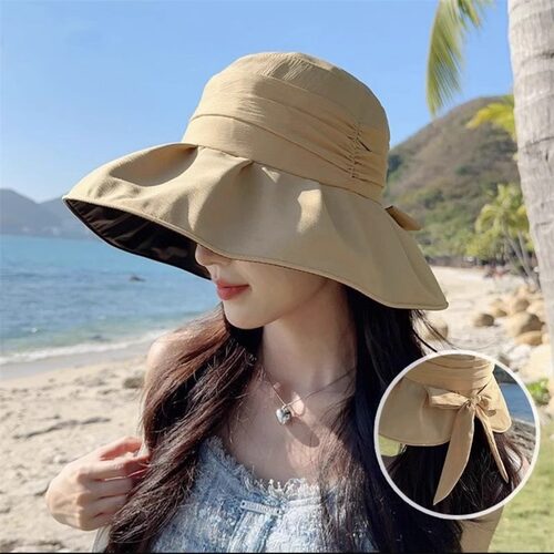 黑胶渔夫帽女夏季蝴蝶结遮阳帽子