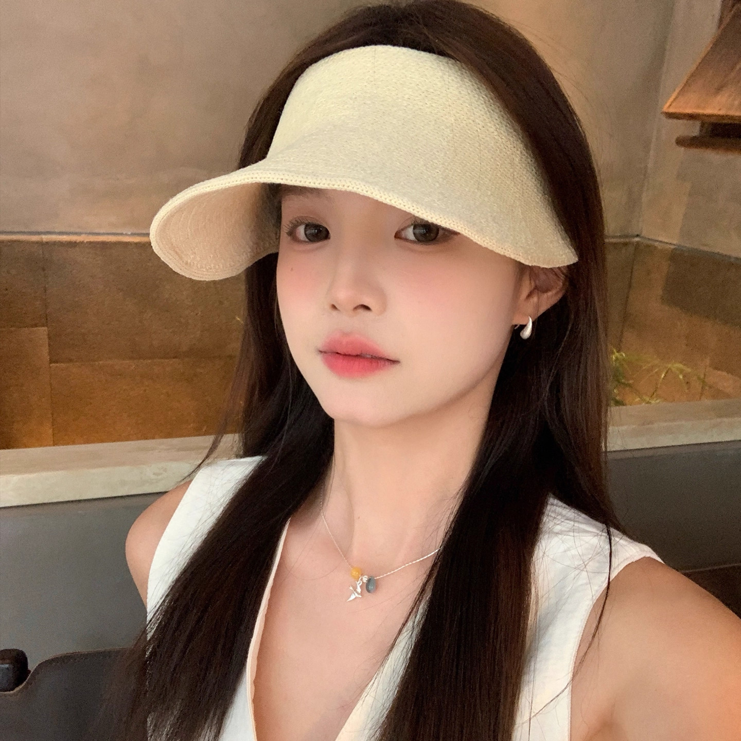 日系纯色草编空顶遮阳帽子女夏季