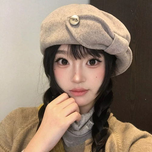 秋冬羊毛呢蝴蝶结显脸小报童帽