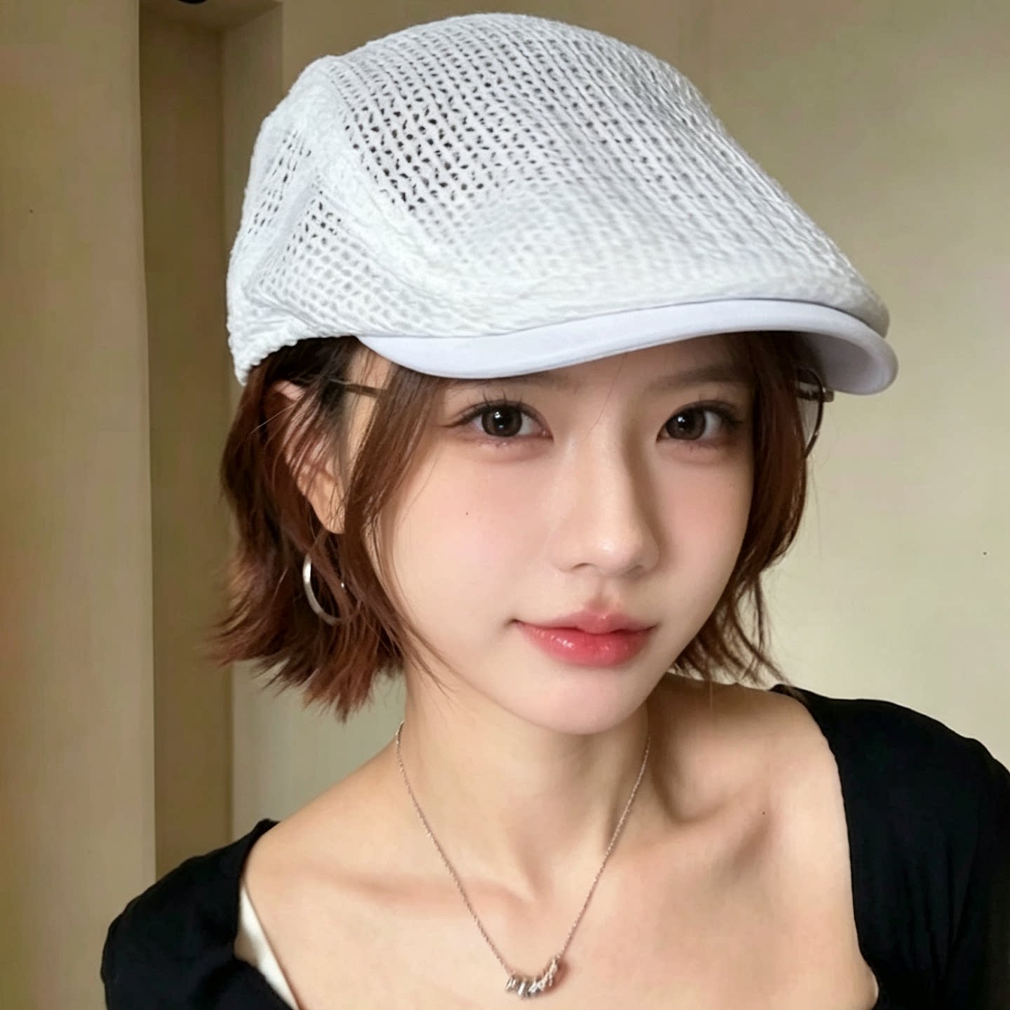 日系复古镂空网眼透气贝雷帽女
