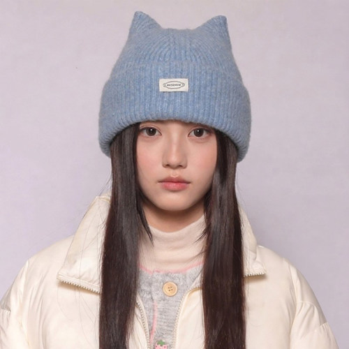 日系可爱猫耳毛线帽子女秋冬保暖
