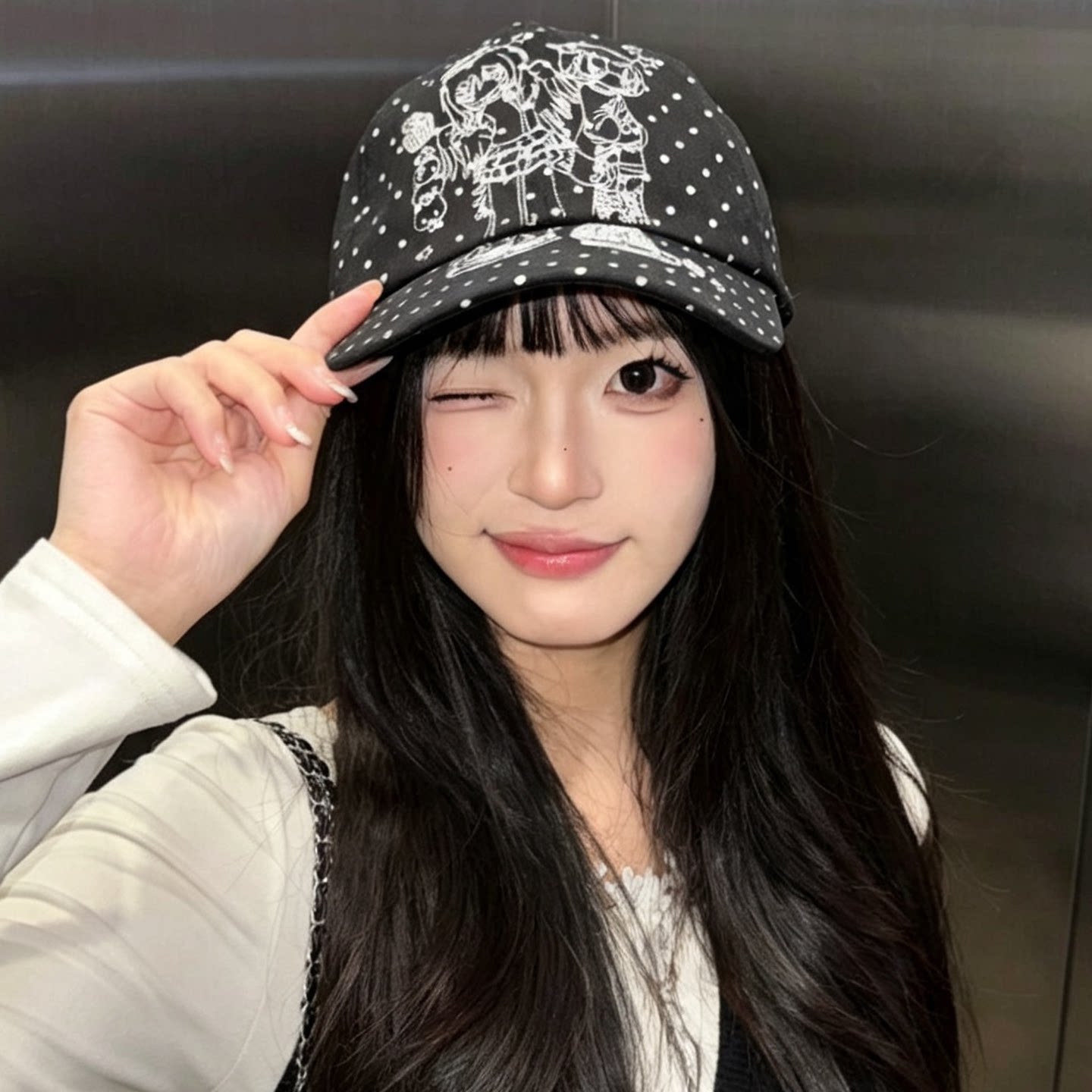 Y2K波点刺绣显脸小棒球帽女