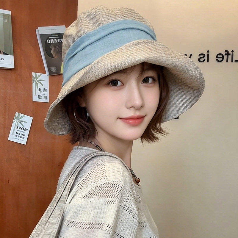 韩系ins亚麻渔夫帽女款夏季轻薄透气遮阳帽子文艺通勤显脸小盆帽