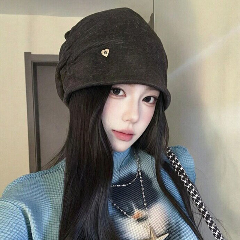 韩系褶皱爱心堆堆帽女大头围