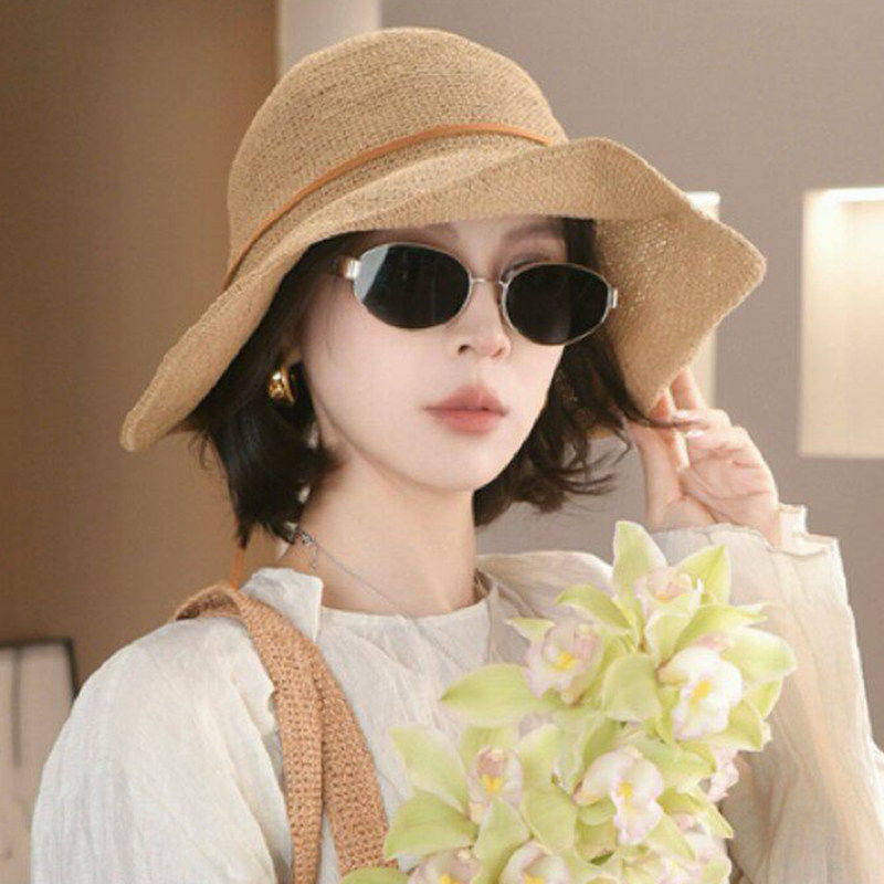 日本进口手工草编宽檐防晒渔夫帽