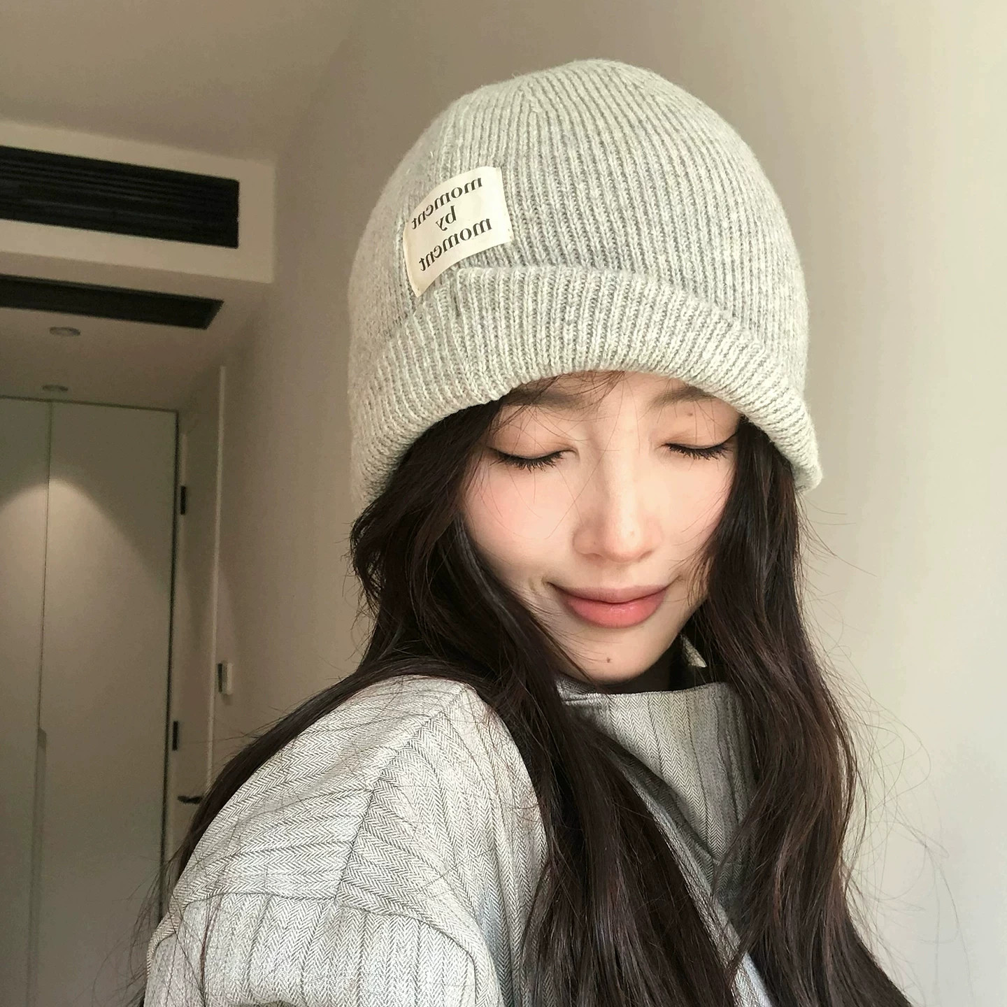 韩系秋冬女大头围针织包头帽