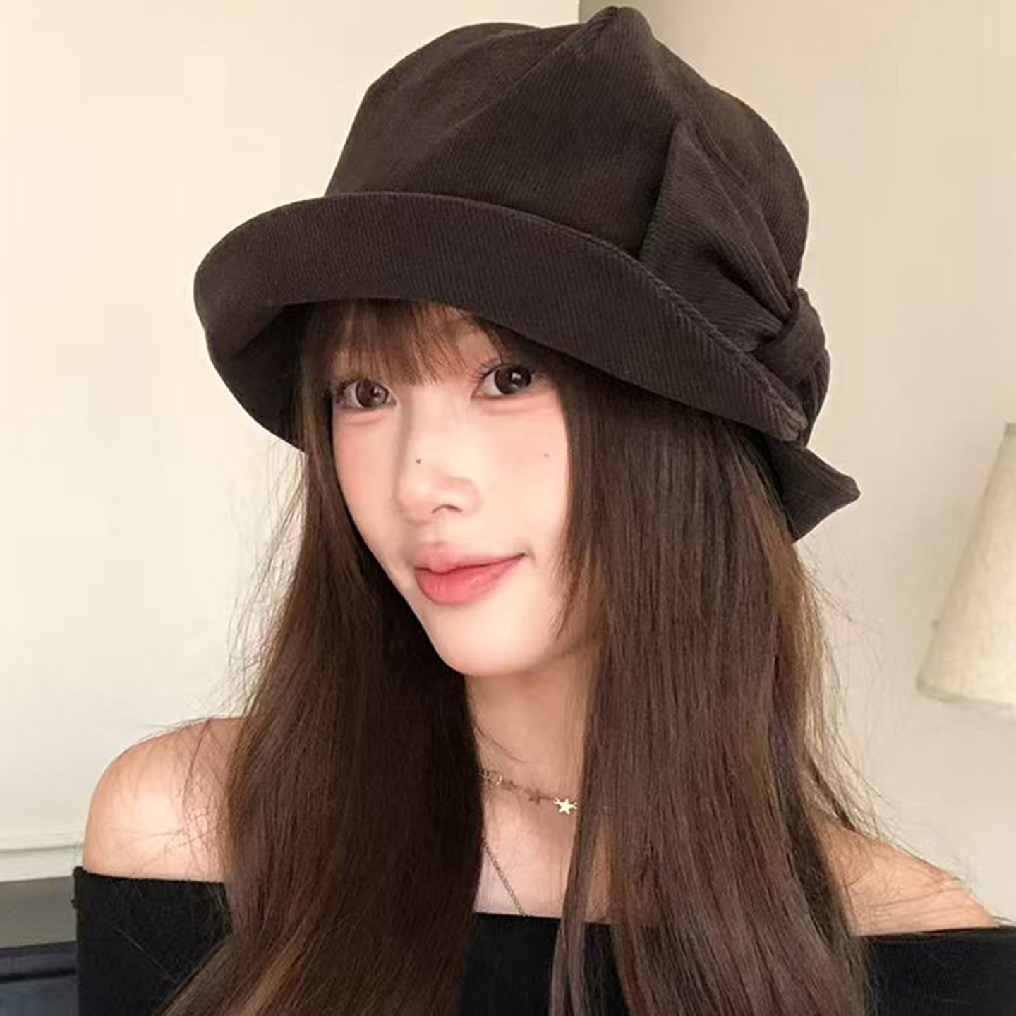 日系蝴蝶结渔夫帽女秋冬保暖显脸