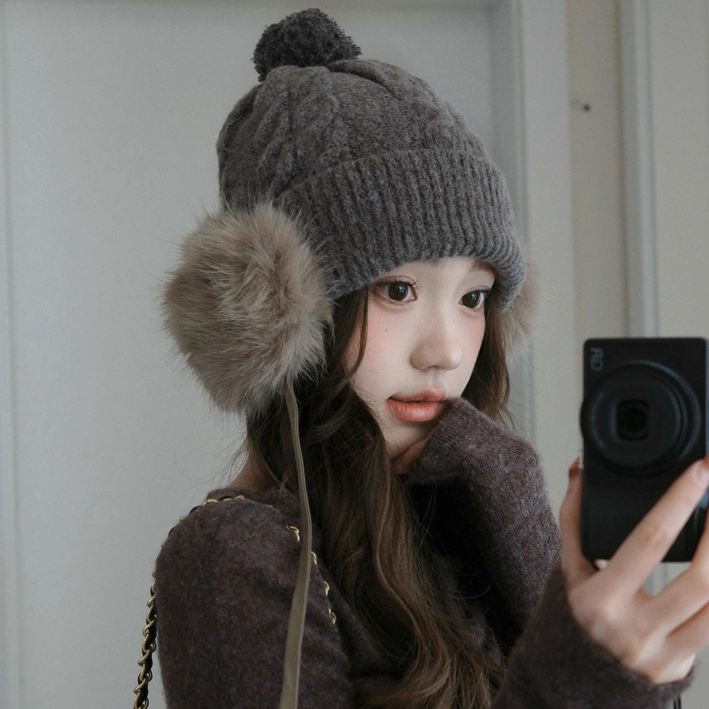 韩国东大门设计师款耳包针织帽子女士冬季复古百搭保暖防风护耳帽