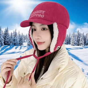 韩系ins加绒加厚保暖防风雷锋帽子女士冬季大头围户外百搭护耳帽