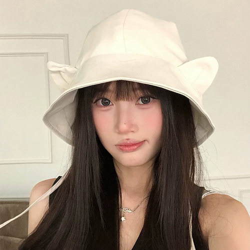 日系猫耳双面戴渔夫帽女遮阳防晒