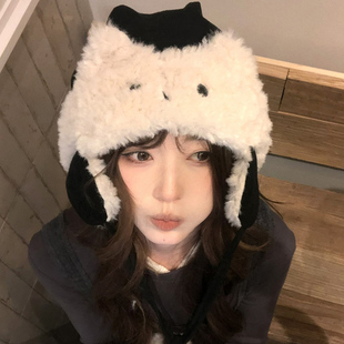 可爱猫耳麂皮绒护耳帽子女款冬季加厚保暖防寒雷锋帽氛围感包头帽