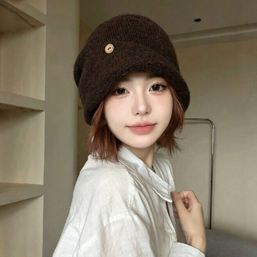 日系翻边针织保暖包头帽女大头围