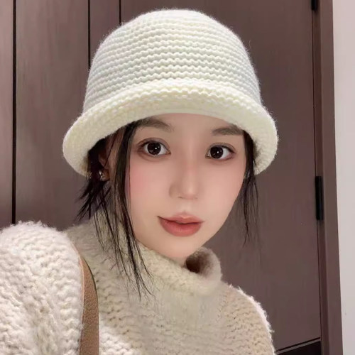 日系纯色针织卷边渔夫帽子女秋冬