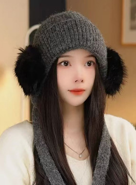 韩系绑带加厚保暖护耳针织帽女