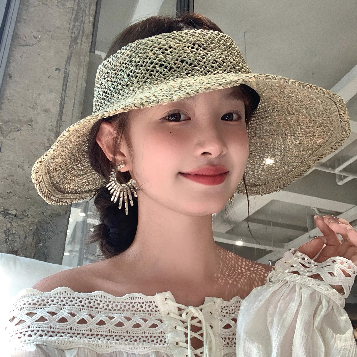 老钱风咸草编镂空顶遮阳帽子女夏
