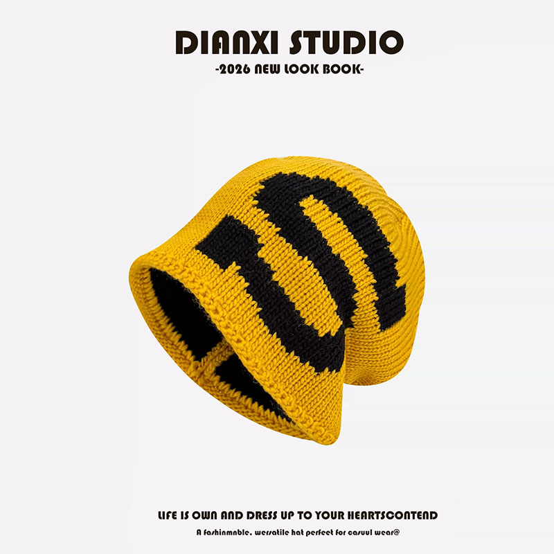 韩系大S字母撞色针织帽女秋冬