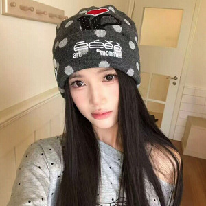 秋冬美式字母刺绣针织堆堆帽